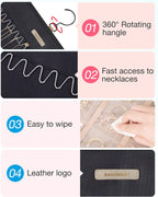 BAGSMART Hanging Jewelry Organizer Storage Roll with Hanger Metal Hooks Double-Sided Jewelry Holder for Earrings, Necklaces, Rings on Closet, Wall, Door, 1 piece, Medium, Black