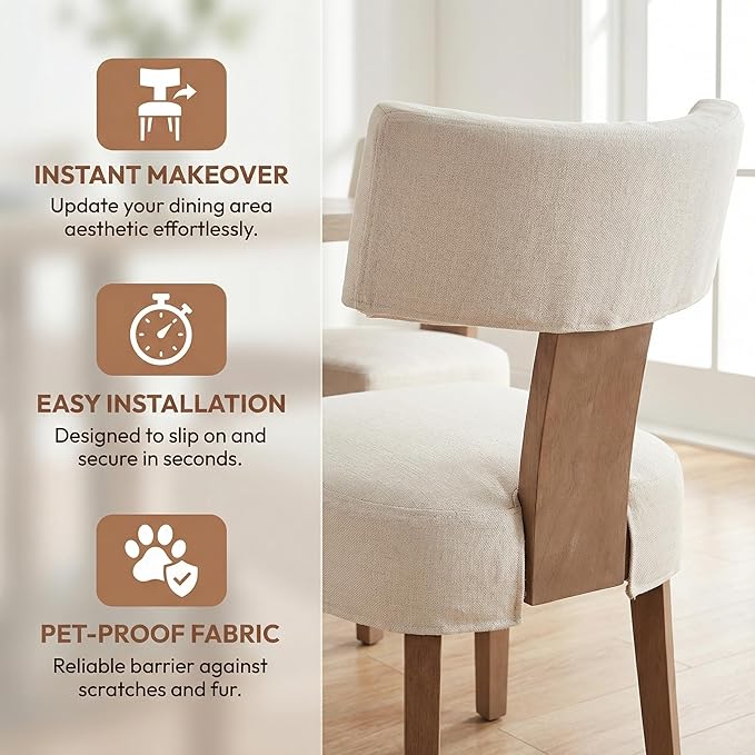 HNY Mid Century Modern Dining Chairs Set of 4 with Seat Covers, Farmhouse Lin...