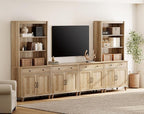 WAMPAT Entertainment Center with Bookshelves for TVs up to 75", Farmhouse Wall Unit TV Stand with 8 Doors & 4 Drawer, Media Console Table for Living Room, Bedroom & Home Theater, Oak