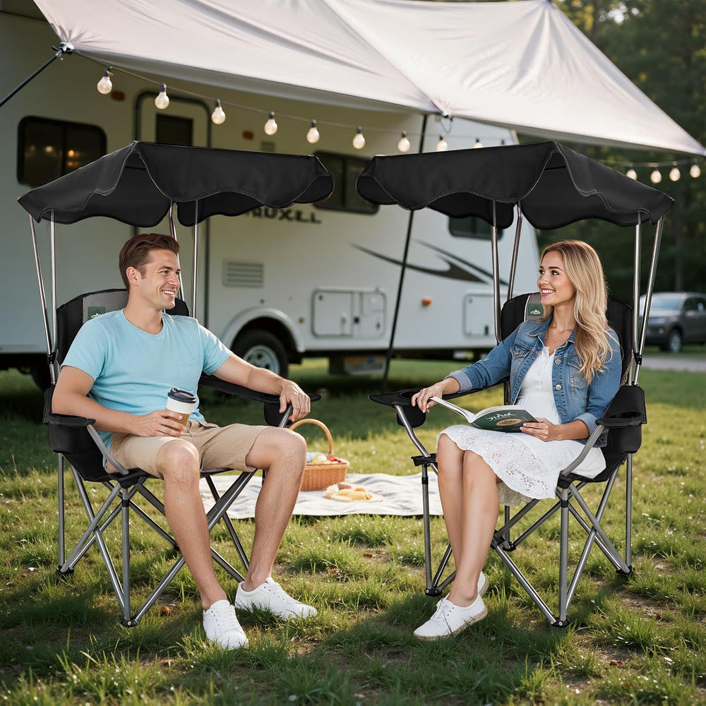 Northroad Folding Camping Chairs with Canopy Shade, Beach Chair w/Cup Holders...