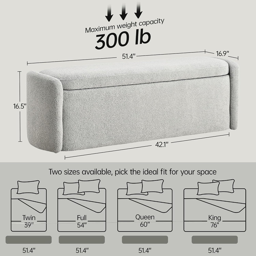 VKNOW Storage Bench, Upholstered Storage Ottoman Bench with Hinge, Grey | Ott...
