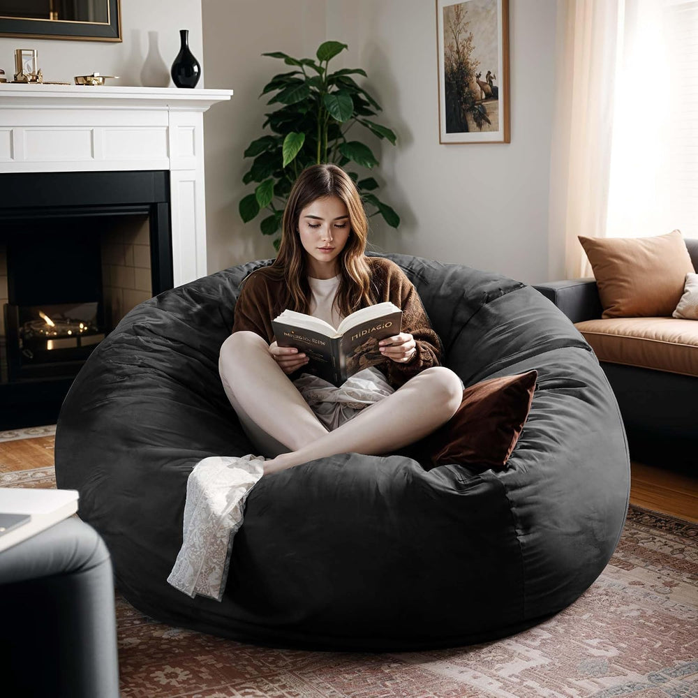 5FT Bean Bag Chair for Adults Memory Foam, Dutch Velvet Cover, Black | Gaming...