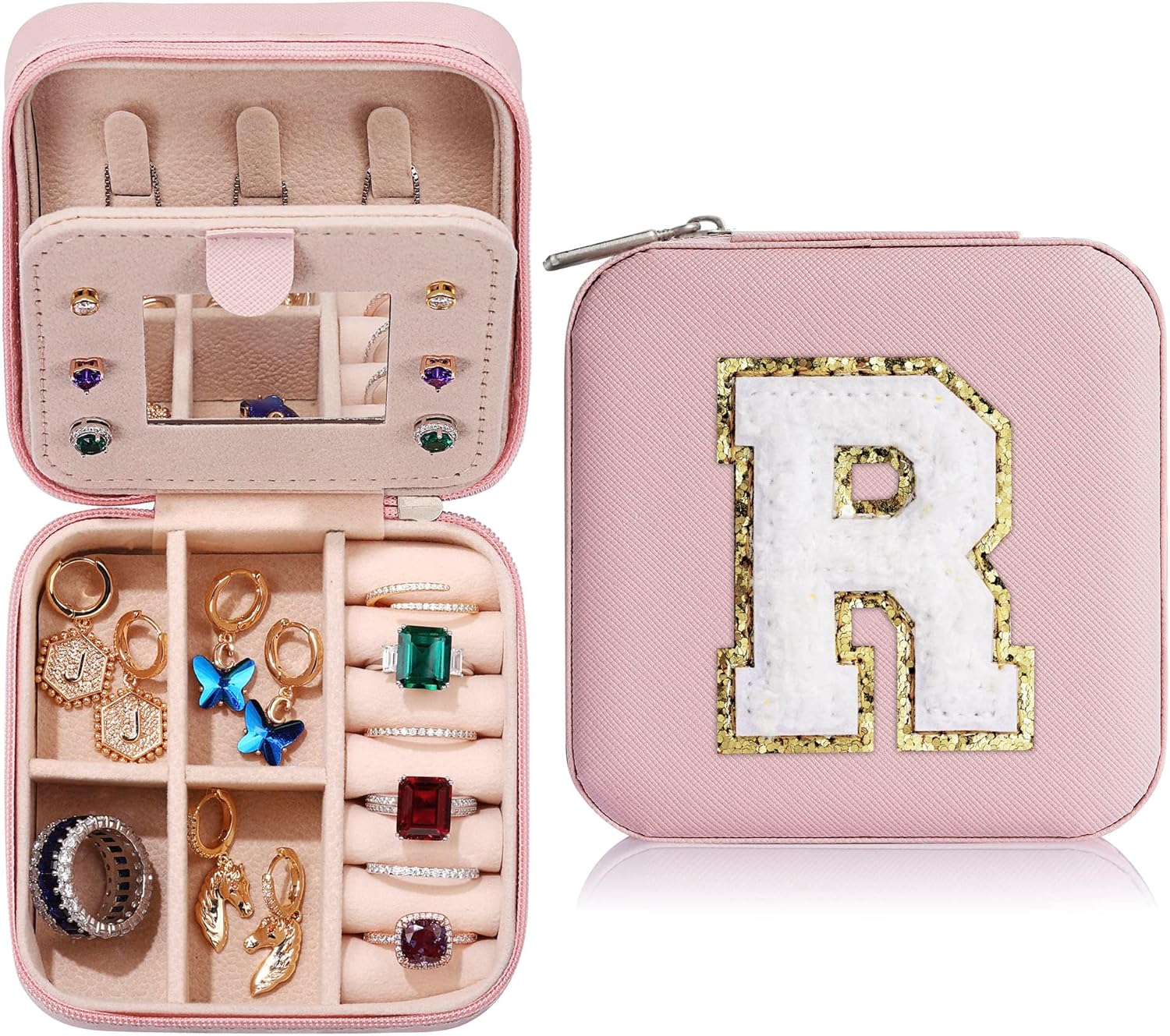 Parima Bridal Shower Gifts for Women, Bridesmaid Proposal Gifts | Wedding Travel Essentials - Small Jewelry Box & Travel Case - Letter S, Pink