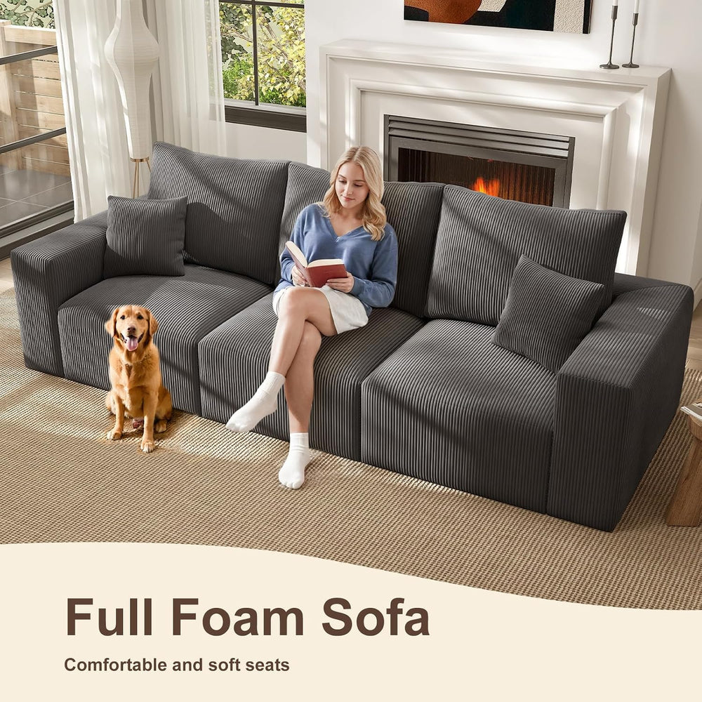 2 Square Cloud Footstool for Living Room, No Assembly Modular Corduroy Conver...