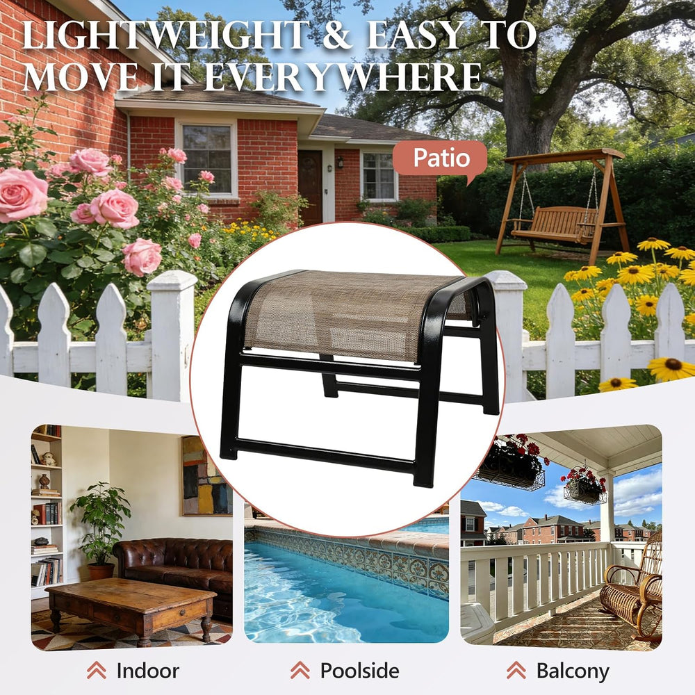 Assembled Patio Footstools for Outdoor 2 Set, Iron Breathable Ottoman for Gar...