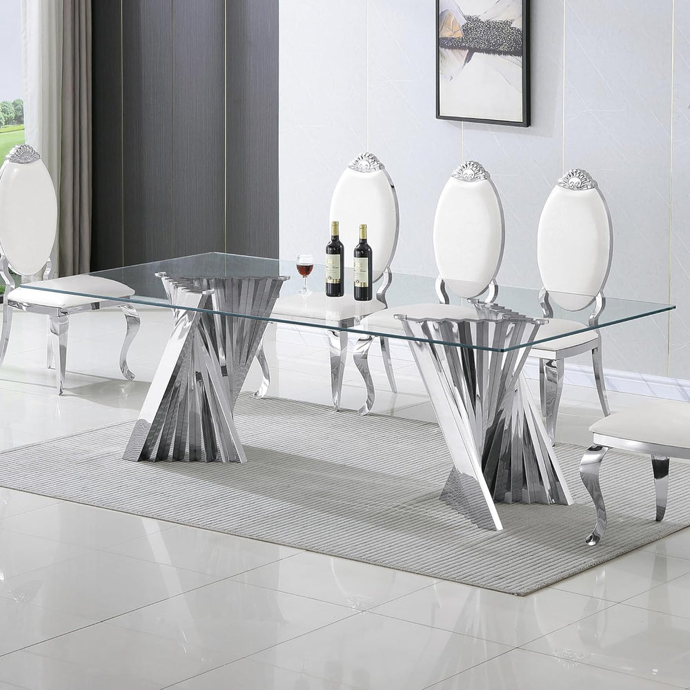 94" Glass Dining Table for 8-10, Large Luxury Kitchen Table with Tempere...