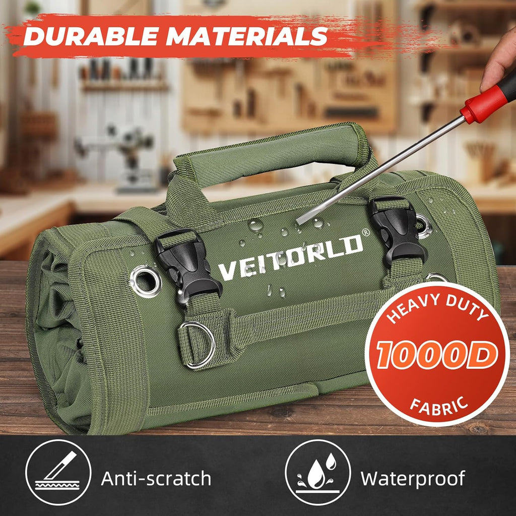 Roll Up Tool Bag, Gifts for Men Dad Husband Him Christmas, Mens Stocking Stuffers, Portable Tools Storage for Men, Heavy Duty Tool Organizer W/Detachable Pouches for Electrician Mechanic Carpenter
