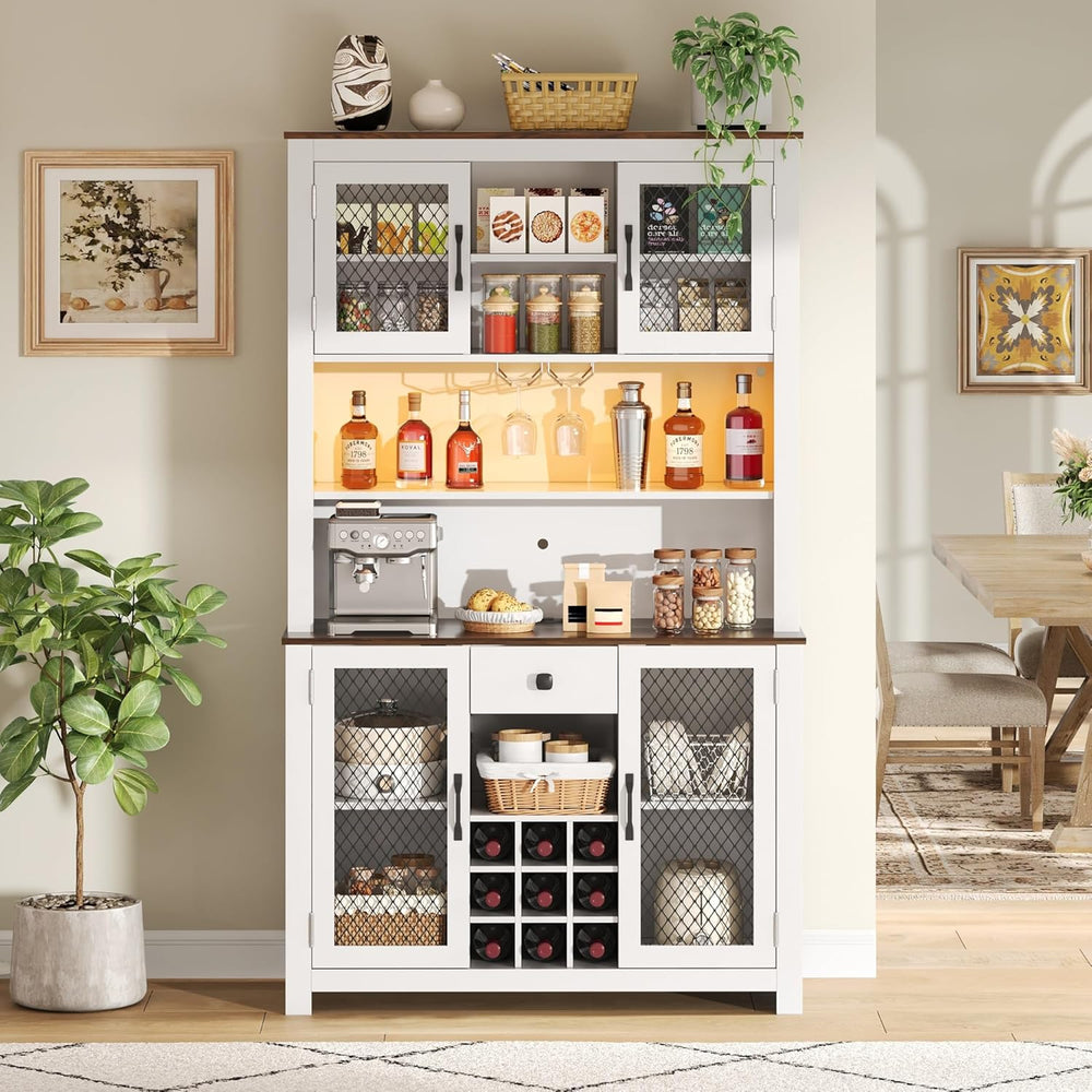70.9" Kitchen Pantry Rustic Buffet Cabinet, Kitchen Hutch Cabinet with L...