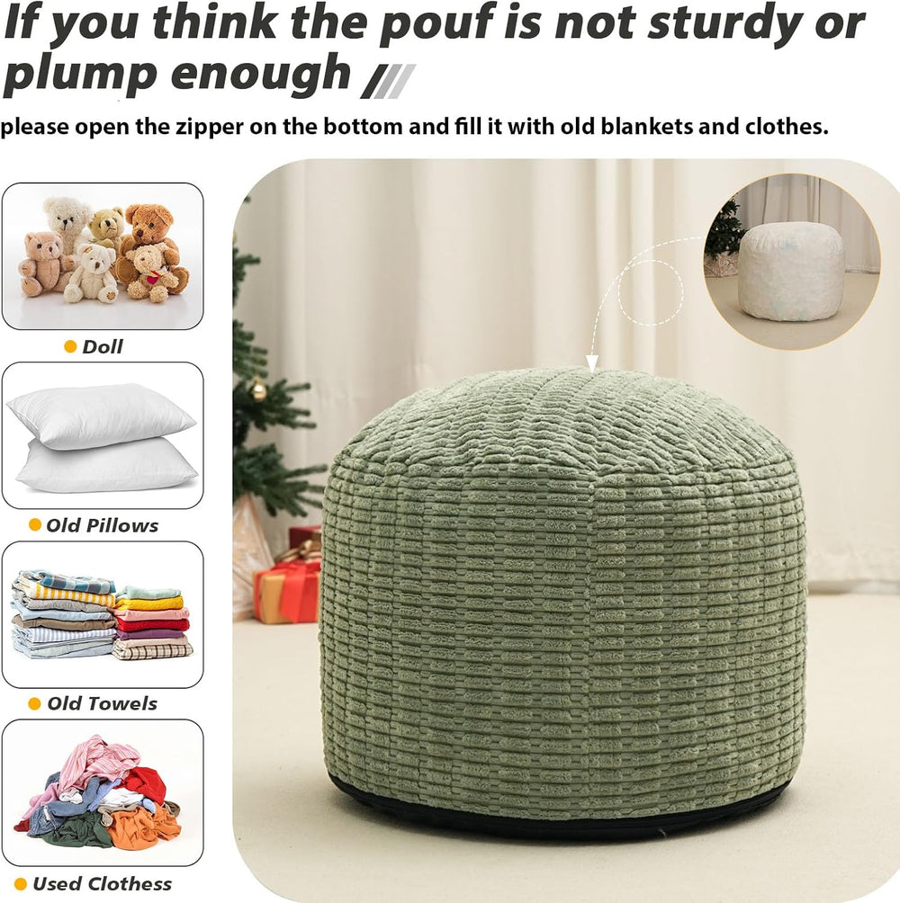 Round Stuffed Pouf Ottoman for Foot Rest 20" X 15" Faux Fur Poufs, ...