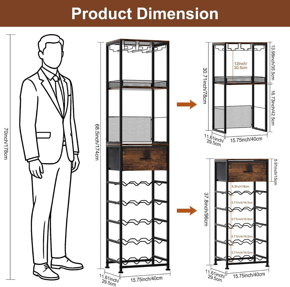 7-Tier Wine Rack Freestanding Floor Liquor Cabinet Bar for Home | 2-in-1 Modu...