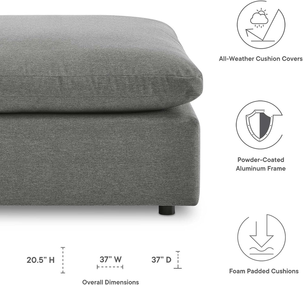 Modway Commix Outdoor Patio Overstuffed Sectional Sofa Ottoman in Charcoal