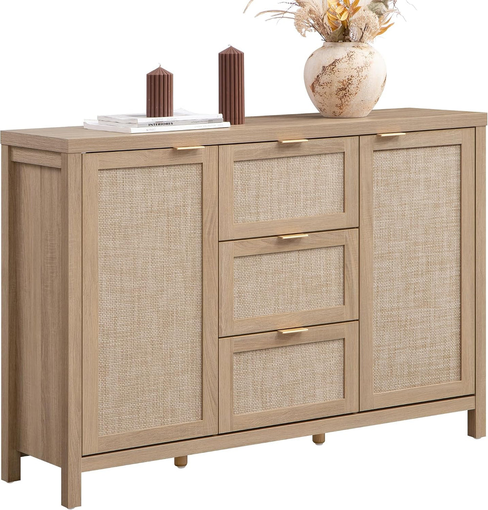 SICOTAS 52 Inch Sideboard Buffet Cabinet with Storage, Rattan Credenza