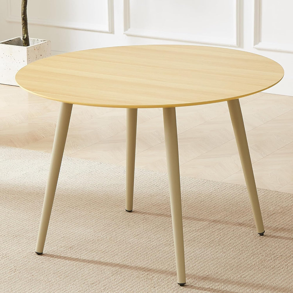 HIPIHOM 43.3 Inch Cream Round Dining Table for 4, Space-Saving Dinette Perfec...