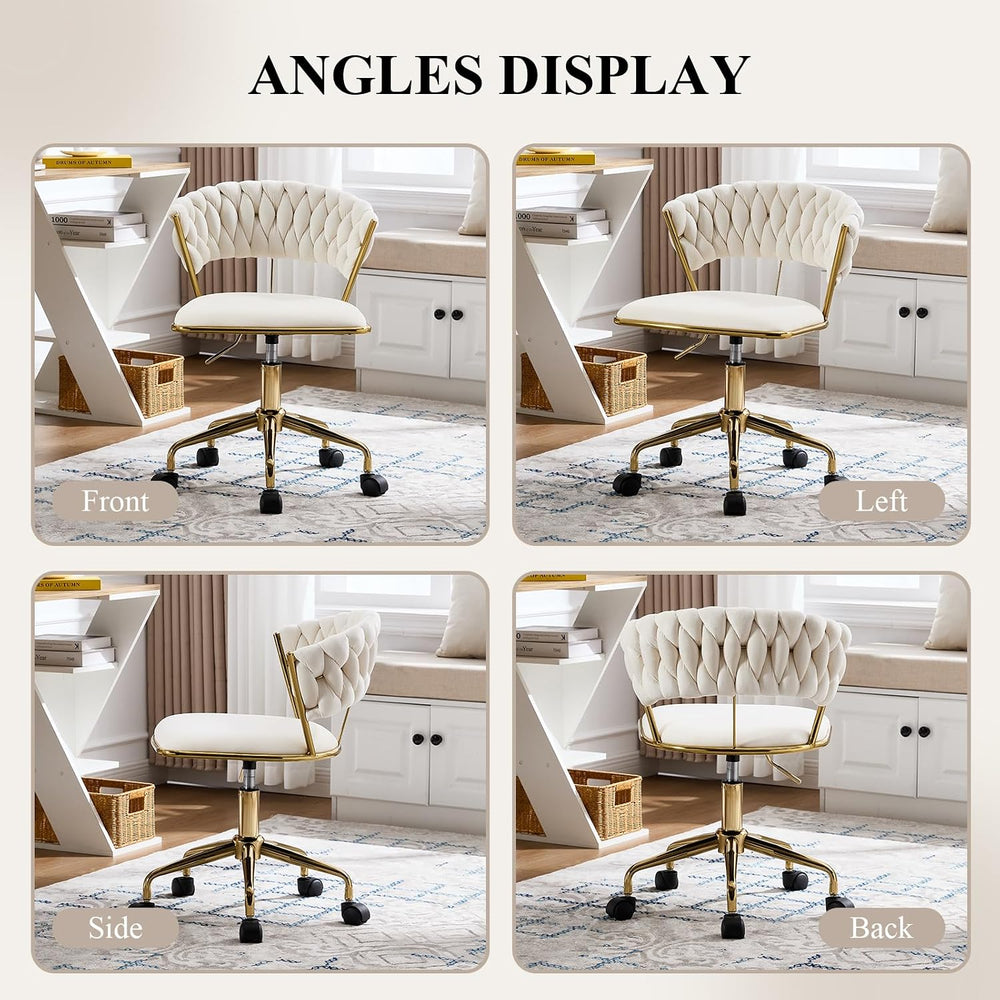 NIOIIKIT Velvet Home Office Chair, Woven Swivel Desk Vanity Chair, Beige | 36...