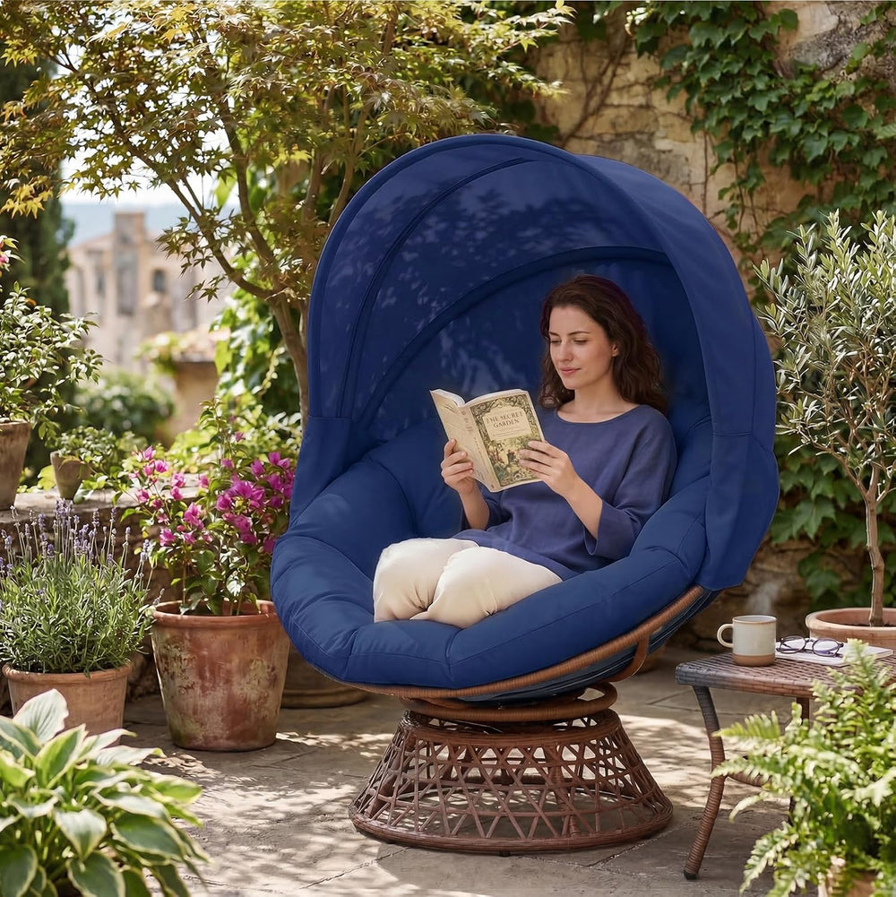GTPLAYER Outdoor Wicker Egg Chair PE Rattan Chair with Cushion, Oversized Pat...