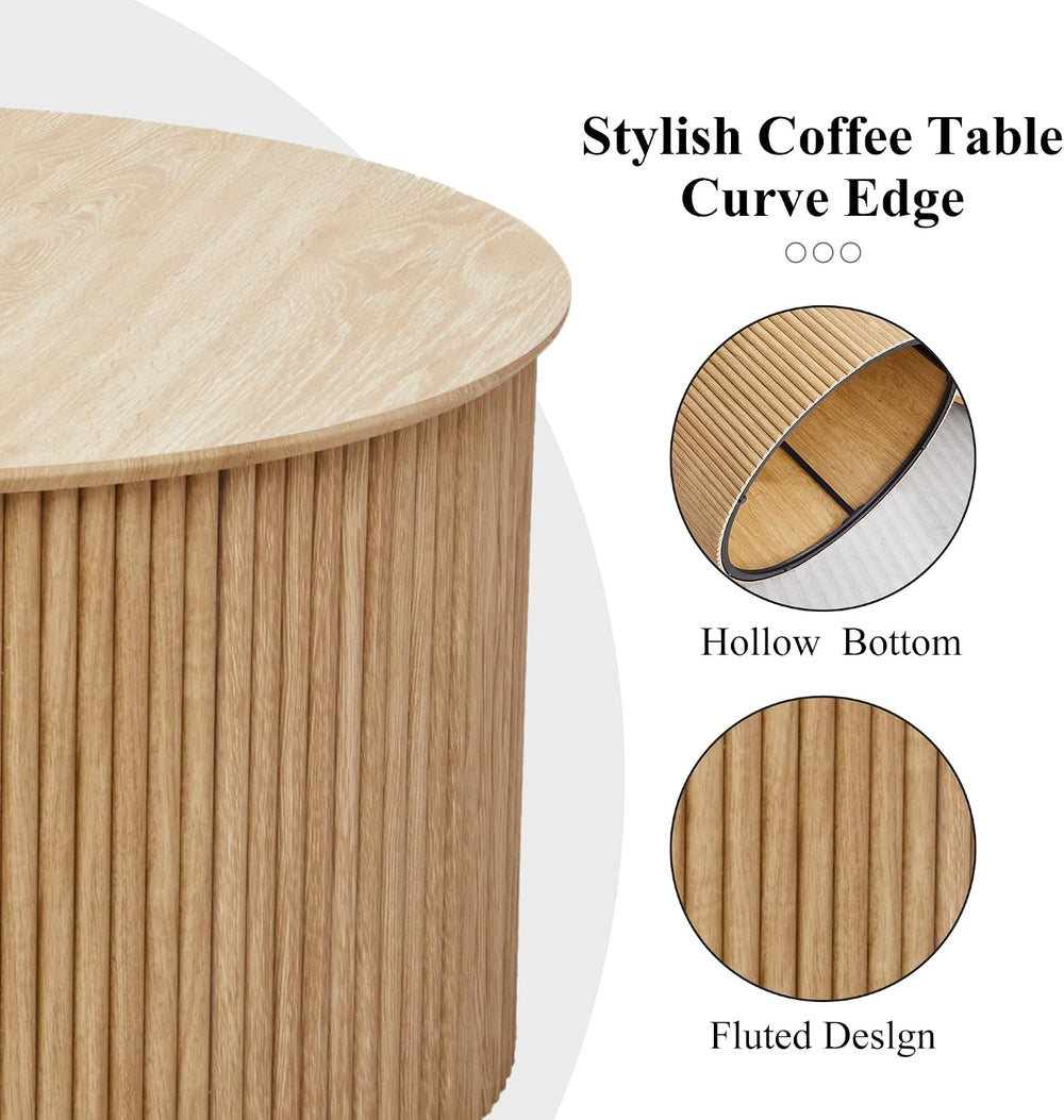 Fluted Round Nesting Coffee Table Set of 2 Circle Center Tables Living Room |...