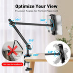AboveTEK Tablet Stand Holder for Desk & Bed, Aluminum iPad Holder Arm with 360° Rotating Clamp, Adjustable Phone Stand Compatible with 4.7"-13.5" iPad Pro/Air/Mini, iPhone, Galaxy Tab- Black