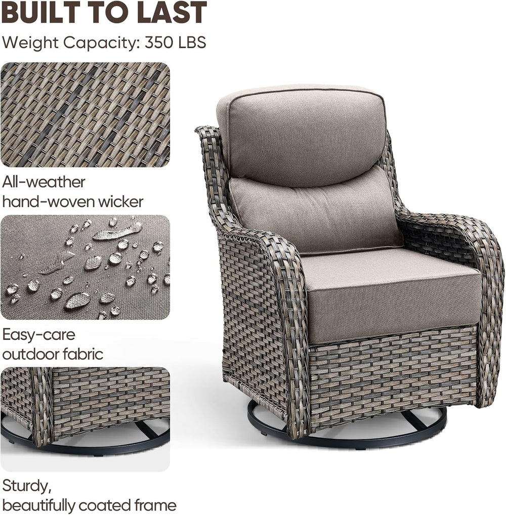 Swivel Patio Chairs sofa Set of 2 with 6" Thick Cushion - Wicker Outdoor...