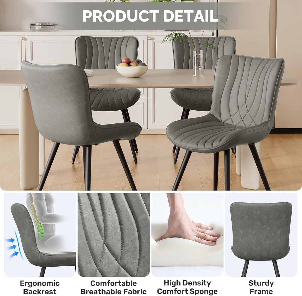 Dining Chair Set of 4 PU Leather Dining Room Chairs Upholstered Comfy Dining ...