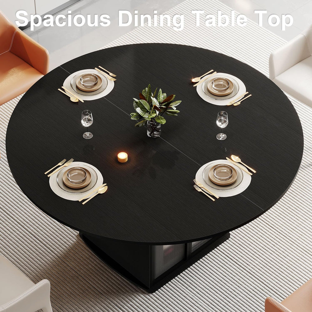 IBF Black Round Dining Table for 4-6, 47" Kitchen Table with Fridge Spac...