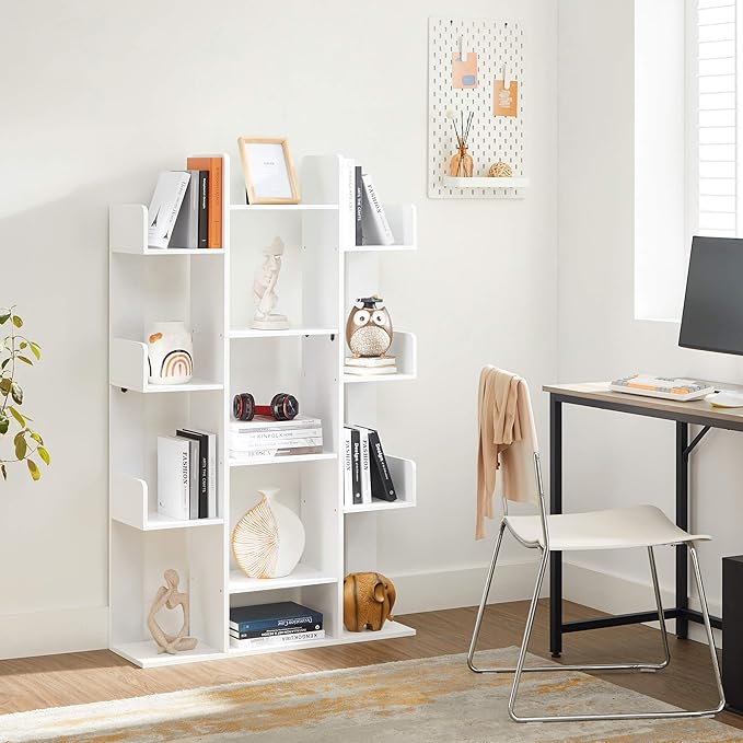 VASAGLE Bookshelf, Tree-Shaped Bookcase with 13 Storage Shelves, Rounded Corn...