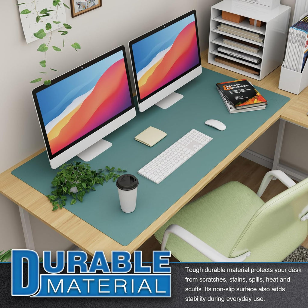 K KNODEL Large Office Leather Desk Mat, Mouse and Keyboard Pad, Computer and Laptop Mat, Desktop Protector and Cover, Writing Pad and Blotter (47.2"x23.6", Green)