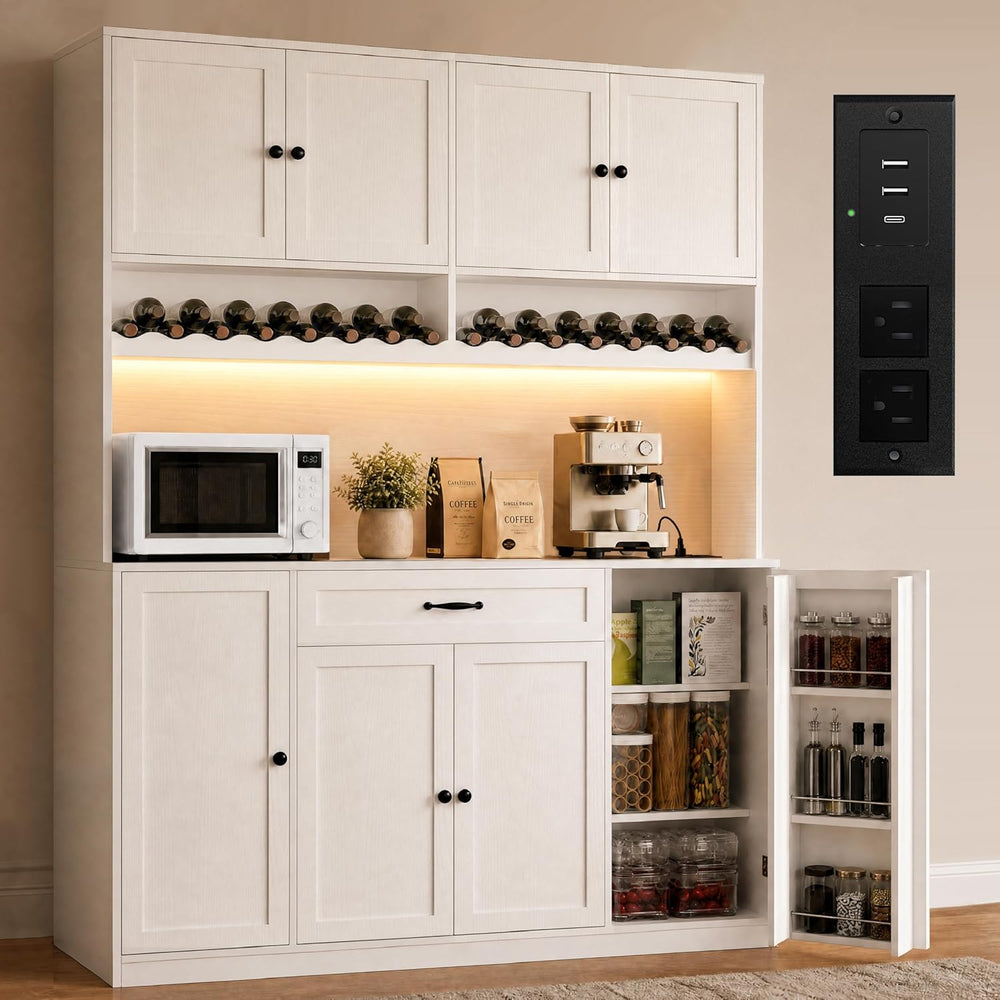 FJTJBSI 72" Tall Pantry Storage Cabinet with LED Light 55" Wide Kit...