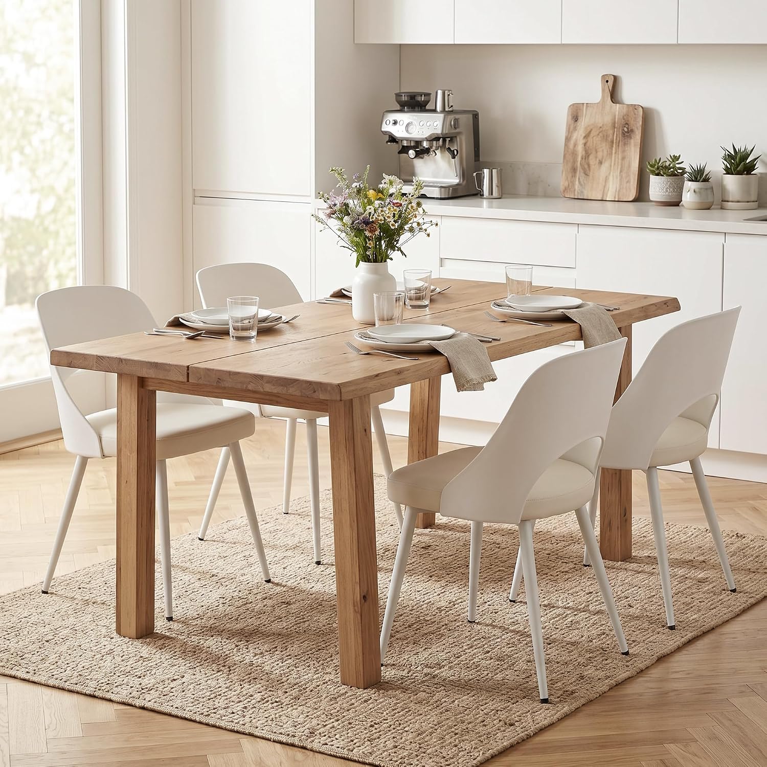 LSSBOUGHT Mid Century Modern Dining Chairs,Shell Lounge Plastic Side Chair with Soft Padded and Wooden Legs for Dining Room Living Room Bedroom Kitchen Set of 2 (Beige)