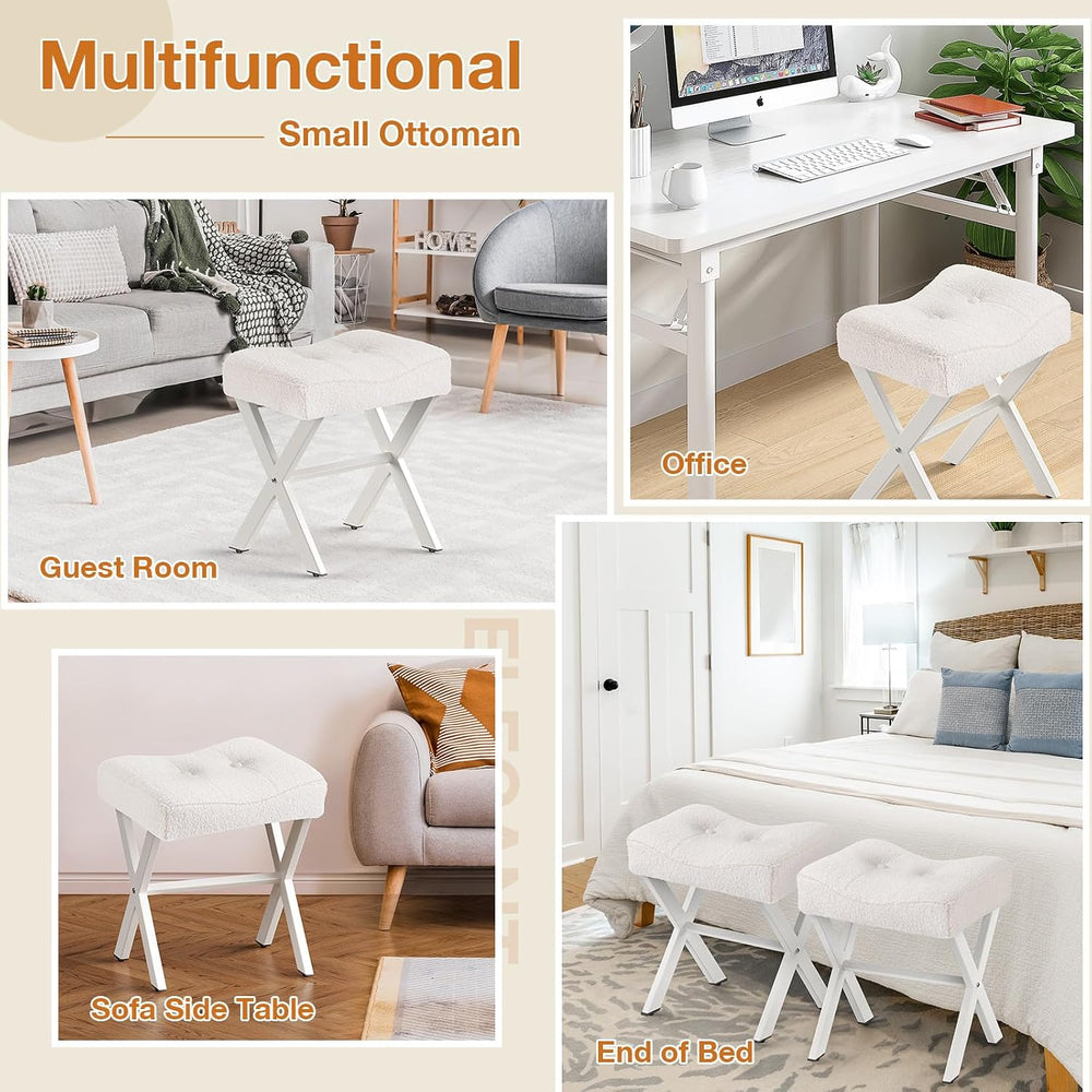 18-Inch Vanity Stool Chair, White Padded Saddle Makeup Stool