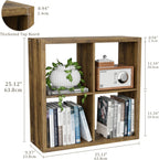 Cube Storage Organizer Bookcase, Decorative 11 inch Open Back Cubical Shelf with Thickened Border, Display Bookshelf for Living Room, Home Office, Sturdy Room (Brown, 4 Cube)