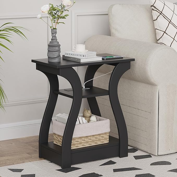 End Table with Charging Station, Side Table with USB Ports and Outlets, Night...