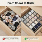 Underwear Sock Organizer, 24-Cell Foldable Drawer Divider & Closet Storage Box with Zipper, Strong Fabric for Underwear, Bras, Accessories, Wardrobe & Travel (Grey)