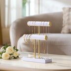 2 Tier Bracelet Holder Display - Detachable T Bar White Velvet Bracelet Holder, Jewelry Holder Organizer for Bracelet, Necklace, Earrings, Rings