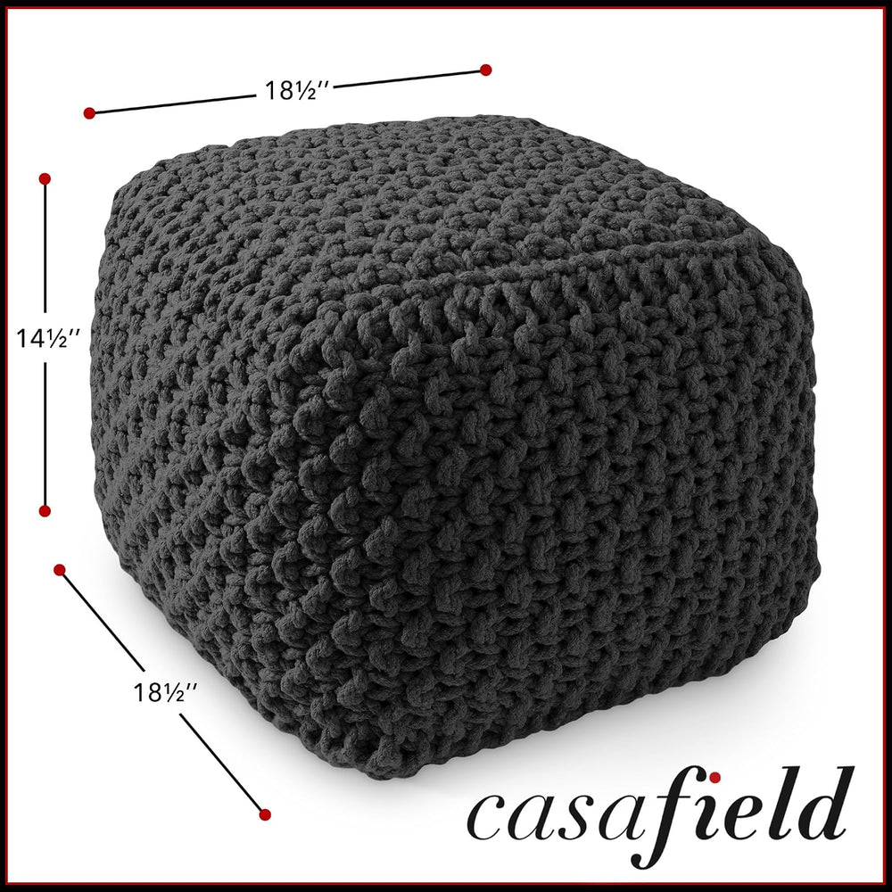 Casafield Square Pouf Ottoman, Black - 18.5" W x 18.5" D x 14.5&quo...