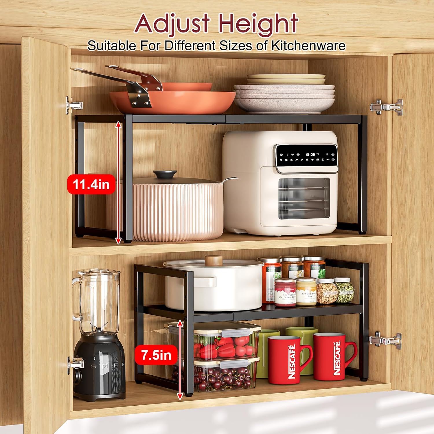 Expandable Kitchen Storage Shelves,110LBS Heavy Duty Metal Garage Shelving Units For Pot Pans Appliance,Adjustable Small Storage Shelf Rack Organizer For Kitchen Countertop Under Cabinet Garage Pantry