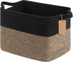 Goodpick Large Wicker Storage Baskets for Organizing, Black & Jute | 50L, 18 × 14 × 12 in, Reinforced Handles, Shoes, Towels & Toys Storage, Living Room, Bedroom & Nursery Organization