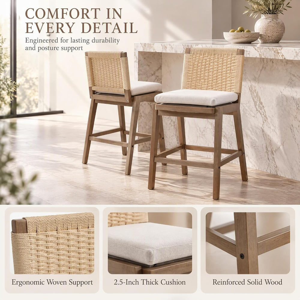 27" Woven Linen Counter Stools Set of 4, Beige