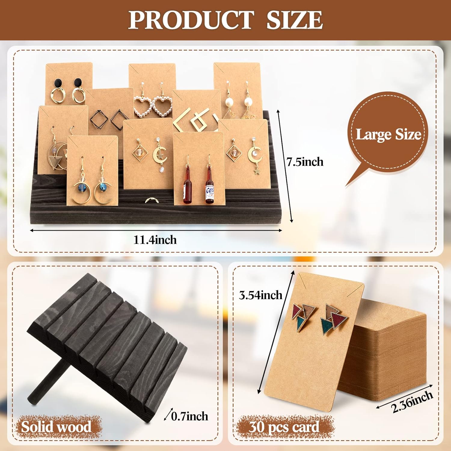 Blulu 31 Pack Wooden Earring Display Stand 7 Slots jewelry Display Holder with Earring Card for Selling Vendors Retail Show