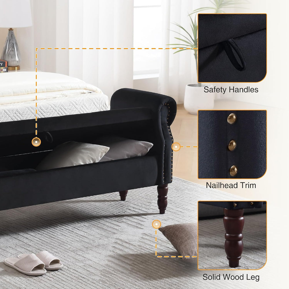 67" End of Bed Storage Bench King Size, Storage Bench for Bedroom, Velve...