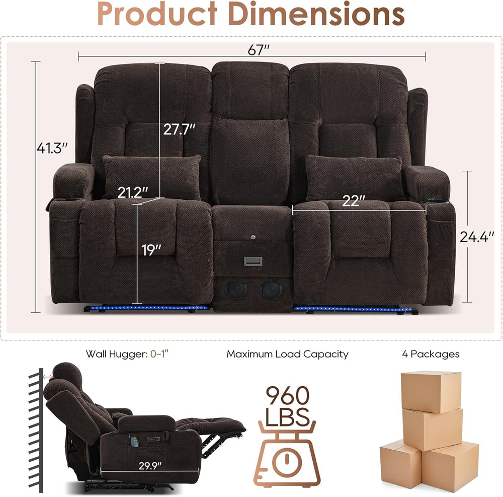 TUNYI Wall Hugger Loveseat Recliner Sofa with Console, Power Reclining Lovese...