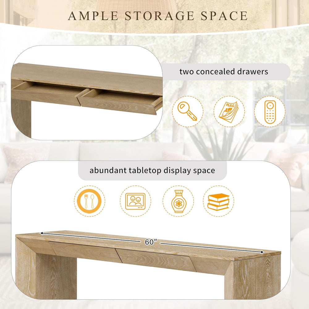 Merax Modern Entryway Table with 2 Concealed Drawers, Natural | Long Farmhous...