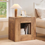 OKD 24" Modern Nightstand Set of 2 w/Drawer/Storage Shelf,Gold Rustic Brown | End Table, Wood Thick Design, Rustic Square Bedside Table w/ Charging Station