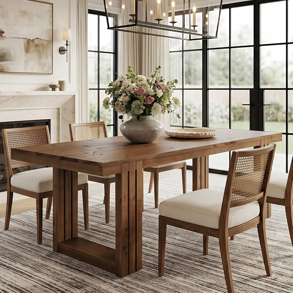 LITTLE TREE Solid Wood Dining Table, 61.8” Dining Table for 4-6 People, Recta...