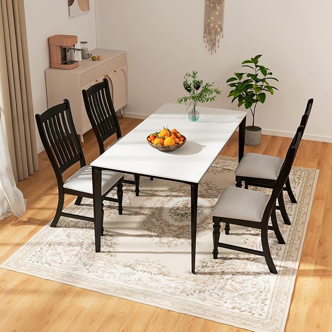 Giantex Wood Dining Chairs Set of 2, Farmhouse Black Kitchen Chair with Solid Wood Frame, Max Load 355 Lbs, Armless Upholstered Dining Side Chairs with Cushion Seat, Slat Back Dining Room Chairs