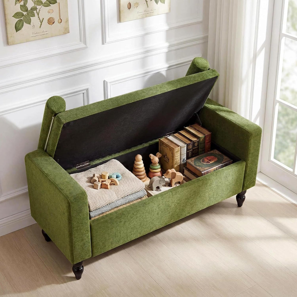 End of Bed Bench for Bedroom, 45.7" Linen Storage Ottoman Bench with Rem...