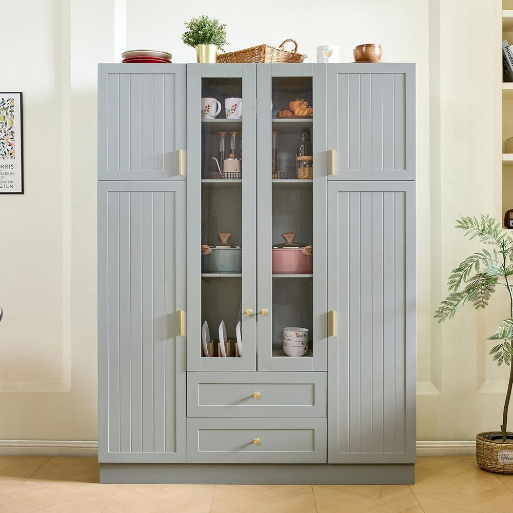Large Kitchen Pantry Cabinet with 6 Doors and Drawers, Storage Cabinet Cupboa...