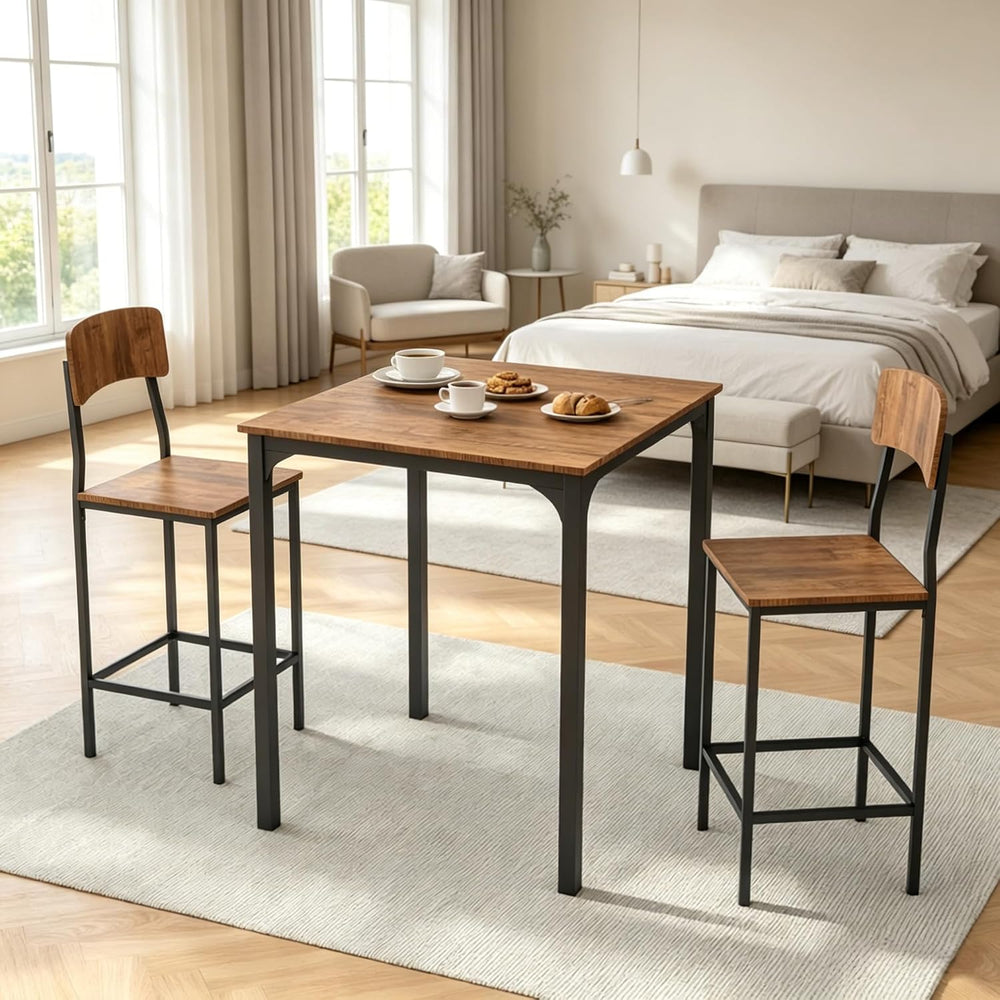 3-Piece 31.5in Square Pub Table and Chairs Set with 2 Stools Black,Walnut | I...