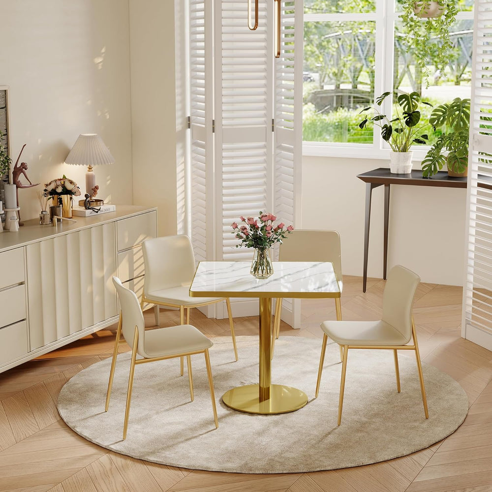 31.5'' Square Modern Dinning Table with Sintered Stone Tabletop, Gold...