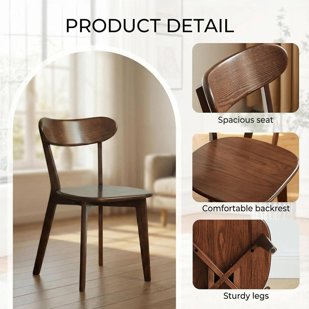 Solid Wood Dining Chairs Mid Century Modern Kitchen Chairs Set of 6 | Rounded...