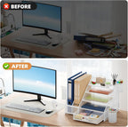 Marbrasse Desk Organizer with File Holder, 5-Tier Paper Letter Tray Organizer with Drawer and 2 Pen Holder,Mesh Desk Organizers and Accessories,Desktop Organizer and Storage for Office Supplies(White)